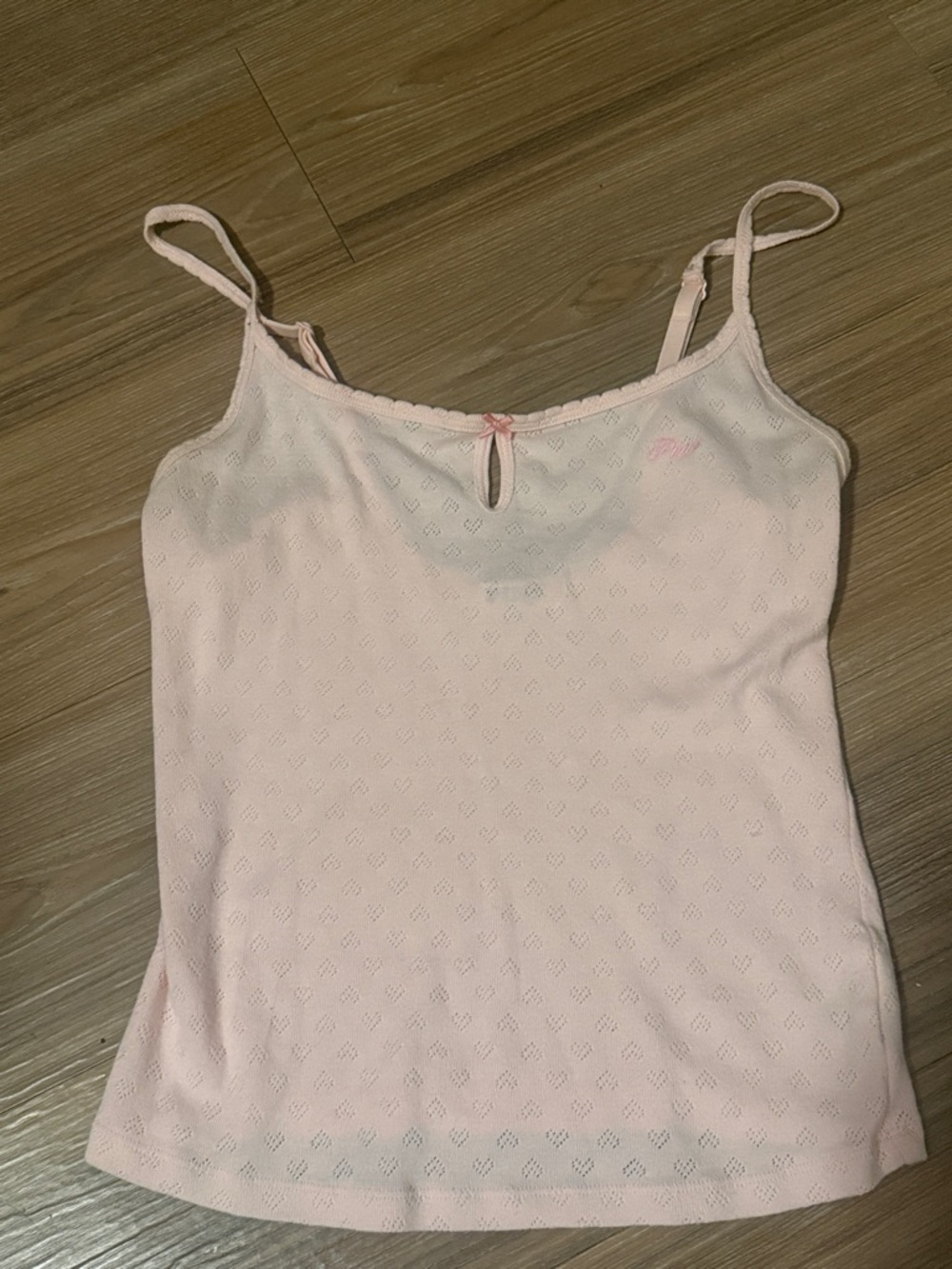 Light Pink Vitoria Secret Pink Women's Eyelet Heart Cami Tank Top Bow Detail